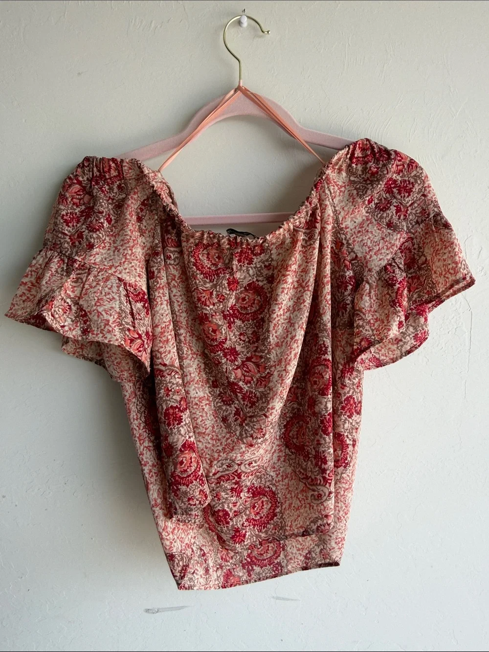 Madewell Womens Medium Paisley Puff Sleeve Silk Blouse Boho Flower